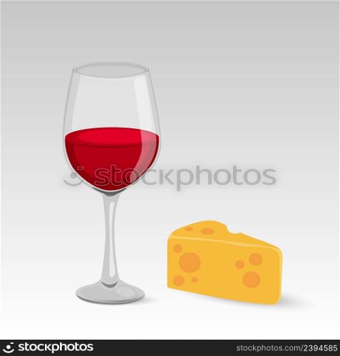 Cheese and wine delicious concept isolated on white. Stock vector. Cheese and wine delicious concept isolated on white