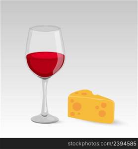 Cheese and wine delicious concept isolated on white. Stock vector. Cheese and wine delicious concept isolated on white