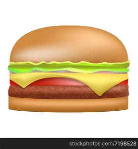 Cheese burger icon. Realistic illustration of cheese burger vector icon for web design isolated on white background. Cheese burger icon, realistic style