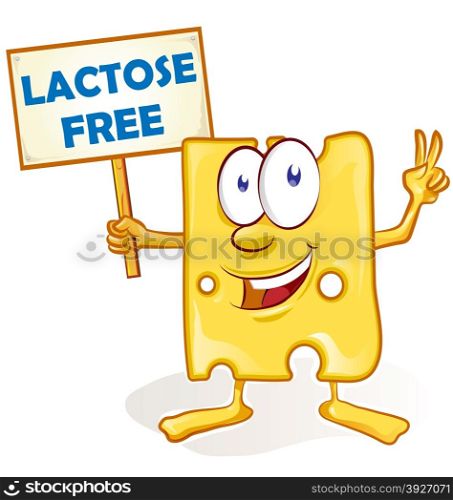 cheese cartoon with signboard lactose free
