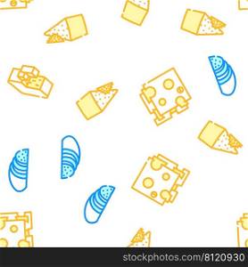 Cheese Dairy Delicious Nutrition Vector Seamless Pattern Color Line Illustration. Cheese Dairy Delicious Nutrition Icons Set Vector