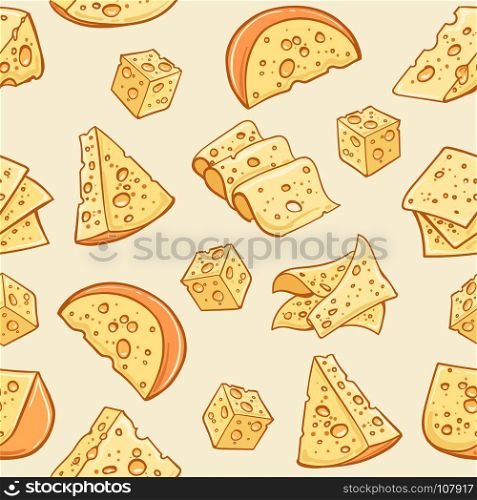 Cheese doodle pattern. Cheese doodle pattern. Vector supermarket delicatessen eating snack background with pieces of cheese