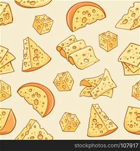 Cheese doodle pattern. Cheese doodle pattern. Vector supermarket delicatessen eating snack background with pieces of cheese