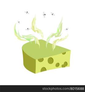 Cheese dorblu. Piece of cheese with a bad smell and flies. Vector illustration food delicacy&#xA;