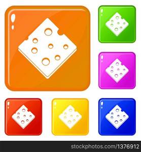 Cheese fresh block icons set collection vector 6 color isolated on white background. Cheese fresh block icons set vector color
