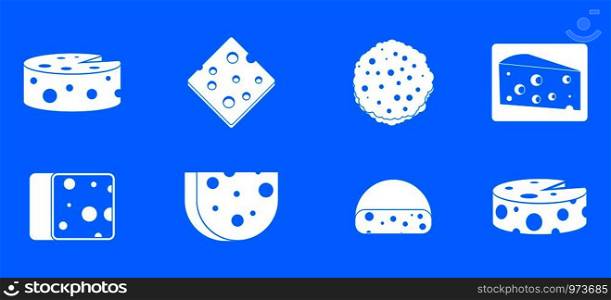 Cheese icon set. Simple set of cheese vector icons for web design isolated on blue background. Cheese icon blue set vector
