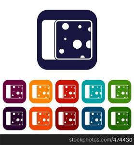 Cheese icons set vector illustration in flat style In colors red, blue, green and other. Cheese icons set