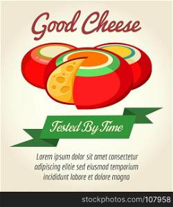 Cheese product retro poster. Cheese product retro poster. Dutch cheese like gauda vintage placard vector illustration