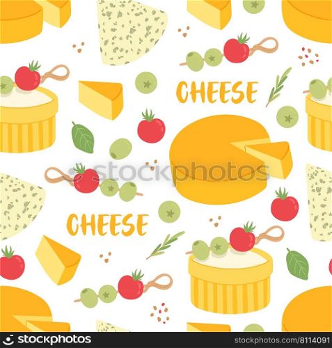 Cheese seamless pattern dairy product flat design vector illustration