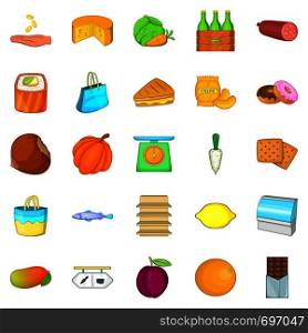 Cheese shop icons set. Cartoon set of 25 cheese shop vector icons for web isolated on white background. Cheese shop icons set, cartoon style