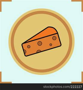 Cheese slice color icon. Hard porous cheddar cheese. Isolated vector illustration. Cheese slice color icon