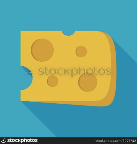 Cheese slice icon in flat long shadow design.. Cheese slice icon in flat long shadow design