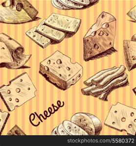 Cheese slices chunks and blocks food assortment sketch seamless wallpaper vector illustration