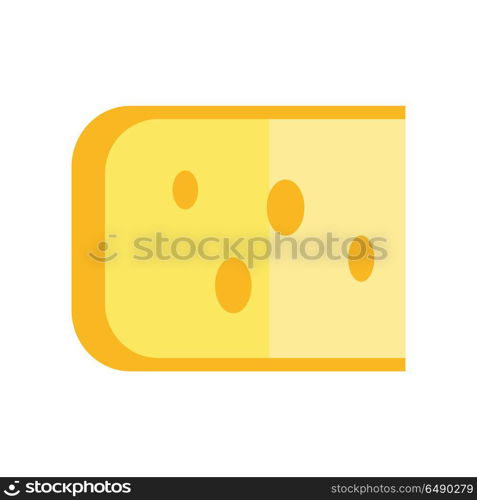Cheese vector Illustration. Flat design. Milk products concept. Sliced piece of fresh natural cheddar. illustration for grocery shop, farm ad, menu, app pictogram. Isolated on white background. . Cheese Vector Illustration in Flat Style Design. . Cheese Vector Illustration in Flat Style Design.