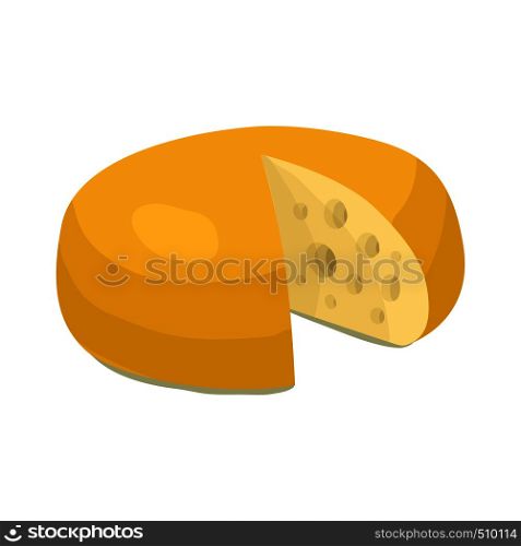 Cheese wheel icon in cartoon style on a white background. Cheese wheel icon, cartoon style