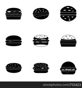 Cheeseburger food icon set. Simple set of 9 cheeseburger food vector icons for web isolated on white background. Cheeseburger food icon set, simple style