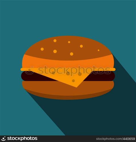Cheeseburger icon. Flat illustration of cheeseburger vector icon for web on baby blue background. Cheeseburger icon, flat style