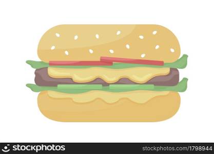 Cheeseburger semi flat color vector object. Full sized item on white. Eating fast food. Beef burger topped with cheese isolated modern cartoon style illustration for graphic design and animation. Cheeseburger semi flat color vector object