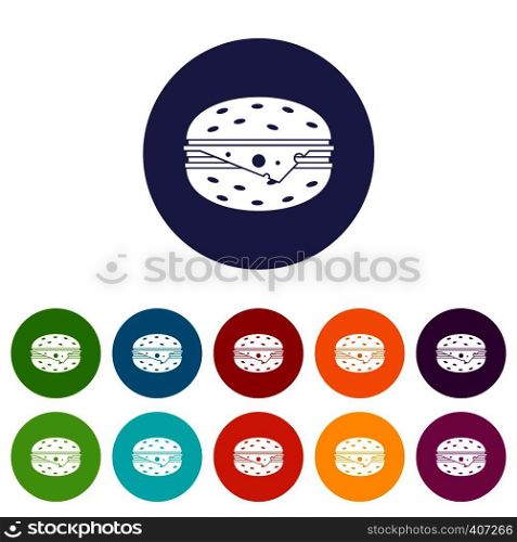 Cheeseburger set icons in different colors isolated on white background. Cheeseburger set icons
