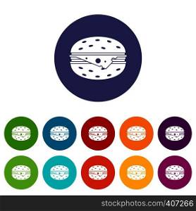 Cheeseburger set icons in different colors isolated on white background. Cheeseburger set icons