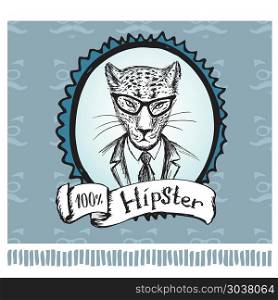 Cheetah hipster in a frame. Cheetah hipster in a frame, hand drawing, vector illustration. Cheetah hipster in a frame