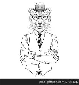 cheetah man hipster, furry art design, fashion animal illustration