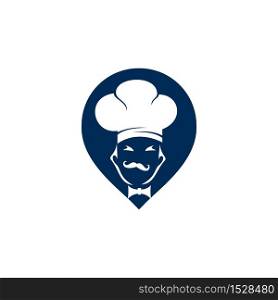 Chef and pin map logo design.Restaurant chef location positioning map logo navigation GPS icon.