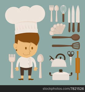 Chef and tool character , flat design , eps10 vector format