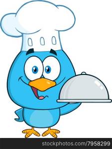 Chef Blue Bird Character Holding A Platter
