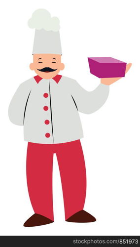 Chef character with a purple box vector illustration on a white background