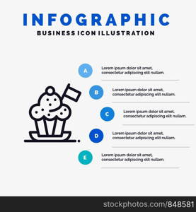 Chef, Chef Hat, Cooker, Cooker Hat, Flag Line icon with 5 steps presentation infographics Background