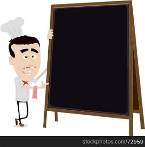 Chef Cook Holding A Blackboard. Illustration of a young chef cook holding a blackboard to put your message in