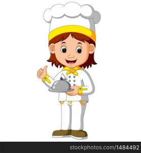 chef cook holding dish