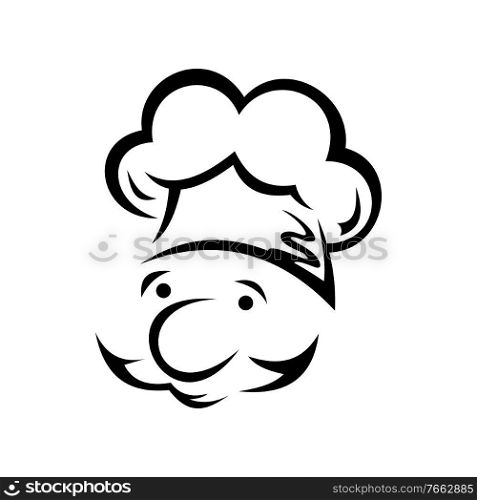 Chef cook isolated caucasian male portrait. Vector baker or waiter in toque hat, outline man. Outline chef cook in hat, head portrait
