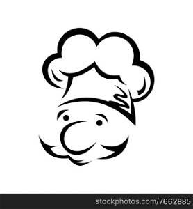 Chef cook isolated caucasian male portrait. Vector baker or waiter in toque hat, outline man. Outline chef cook in hat, head portrait