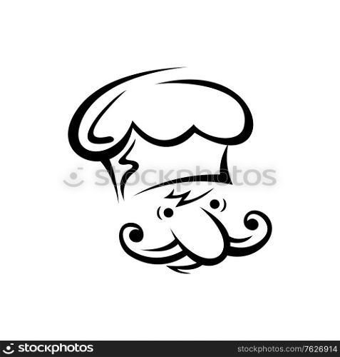 Chef cook with moustache isolated. Vector male portrait, professional baker or waiter in toque hat. Cartoon waiter, chef cook or baker