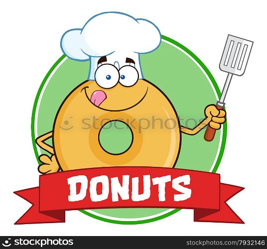 Chef Donut Cartoon Character Circle Label With Text