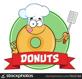 Chef Donut Cartoon Character Circle Label With Text