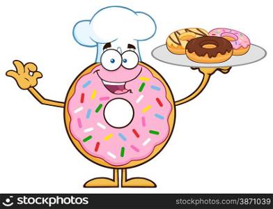 Chef Donut Cartoon Character Serving Donuts