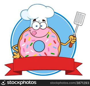 Chef Donut Cartoon Character With Sprinkles Circle Label