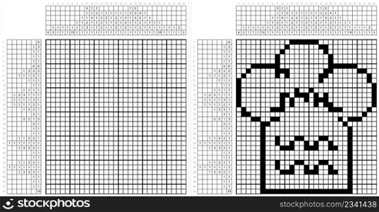 Chef Hat Icon Nonogram Pixel Art, Traditional, Tall, Pleated Chef&rsquo;s Hat, Chef Toque, Vector Art Illustration, Logic Puzzle Game Griddlers, Pic-A-Pix, Picture Paint By Numbers, Picross