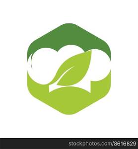 Chef hat logo with green leaf vector logo design. Organic food logo concept.	