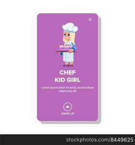 chef kid girl vector. chef cook, kitchen little food, young smile cooking chef kid girl web flat cartoon illustration. chef kid girl vector