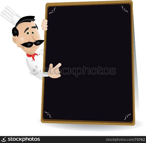 Chef Menu Holding A Blackboard Showing Today's Special. Illustration of a cartoon white cook man holding A Blackboard showing today's special or menu. Put your best menu inside