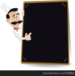 Chef Menu Holding A Blackboard Showing Today's Special. Illustration of a cartoon white cook man holding A Blackboard showing today's special or menu. Put your best menu inside