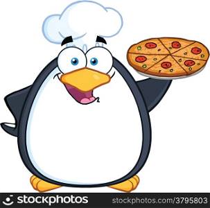 Chef Penguin Holding A Pizza Pie