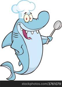 Chef Shark Cartoon Character With Big Spoon