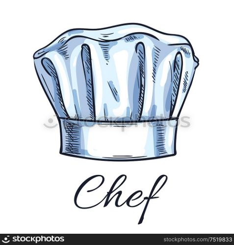 Chef toque vector sketch icon. Cook cap, kitchen cooking hat emblem for restaurant design element, bakery signboard. Chef toque vector sketch icon