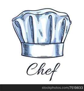 Chef toque vector sketch icon. Cook cap, kitchen cooking hat emblem for restaurant design element, bakery signboard. Chef toque vector sketch icon
