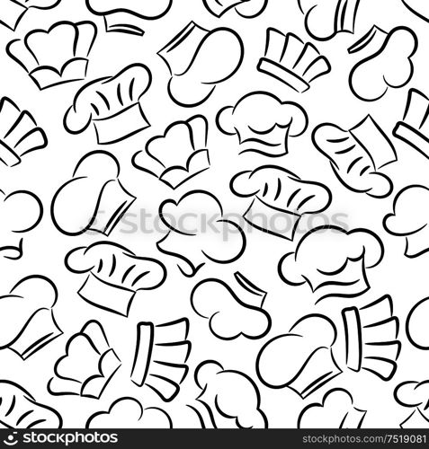 Chef toques, caps and hats. Seamless pattern background. Restaurant, cafe, bakery, kitchen tablecloth decoration wallpaper. Chef toques, caps and hats seamless background